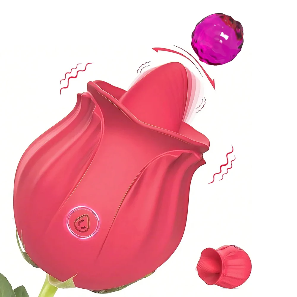 Vibrador de Lengua con Forma de Rosa, Juguetes Sexuales, Estimulador de Vibración, 10 Modos de Vibración de Lengua, para Mujeres, Anal, Clítoris, Pezones, Orejas, Punto G