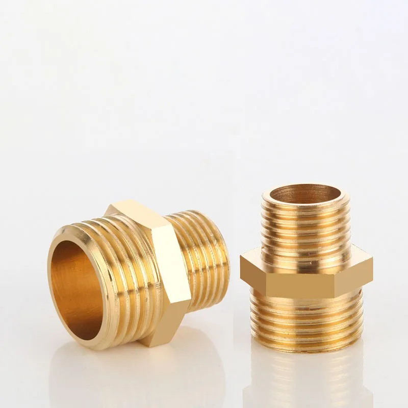 1PCS 1/8 1/4 3/8 1/2 3/4 1 Male to Male Thread Brass Pipe Hex Nipple Fitting Quick Coupler Adapter Water Oil Gas Connector