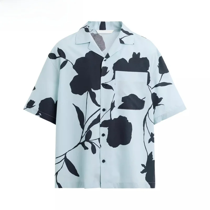 

Loose Fit Floral Print Casual irt Men's Summer New Arrival ort Sve Turn-down Collar Faionable Youth Clothing