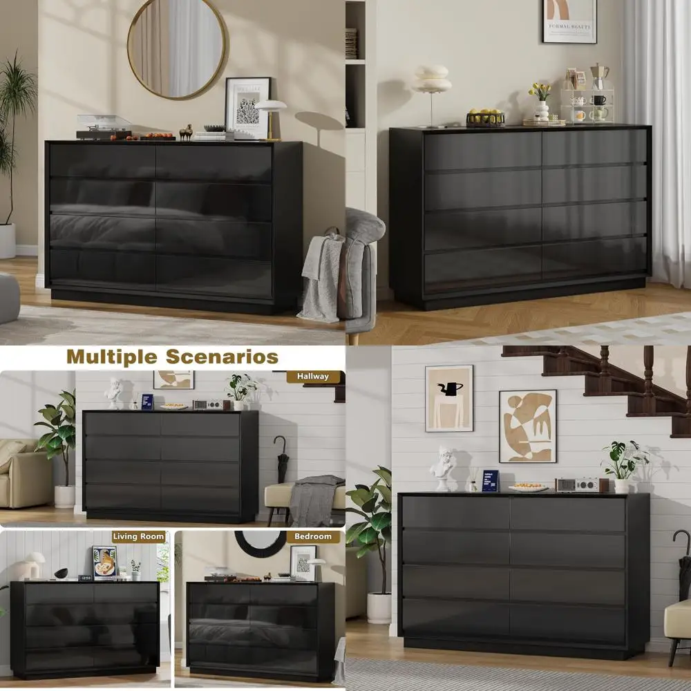 

elegant 8-drawer black dresser with deep drawers for bedroom and kids' rooms