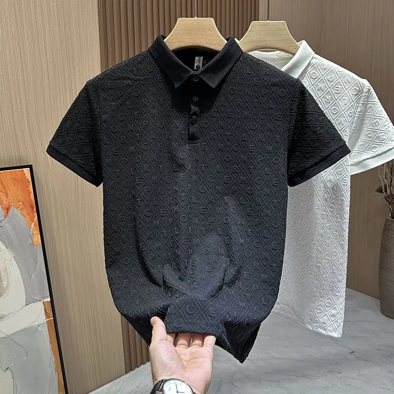 New Jacquard Hot POLO Shirt for Men\'s Fashion Light Luxury Short-sleeved Lapel Versatile Business Puffs Fashion Brand T-shirt