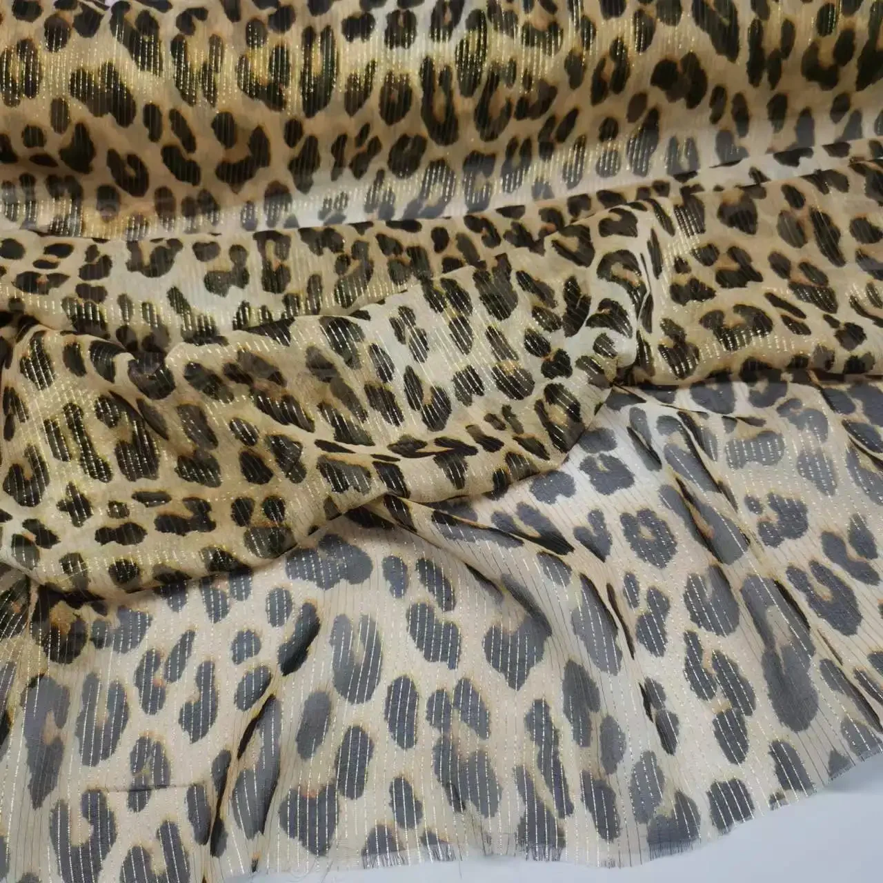 Silk Dress Shimmer Georgette Chiffon Leopard Pattern Metallic Jacquard Shiny Thin Fabric For Scarf