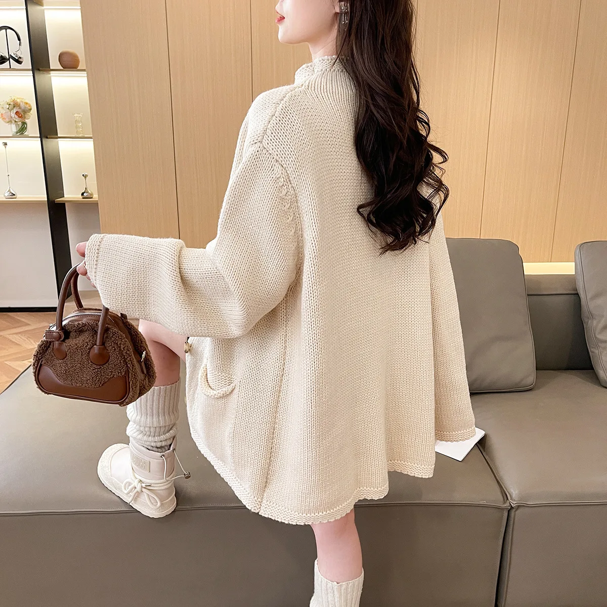 SuperAen Stand Collar Retro Artistic Knitted Cardigan Women Autumn and Winter 2025 New Loose Design Thickened Sweaters