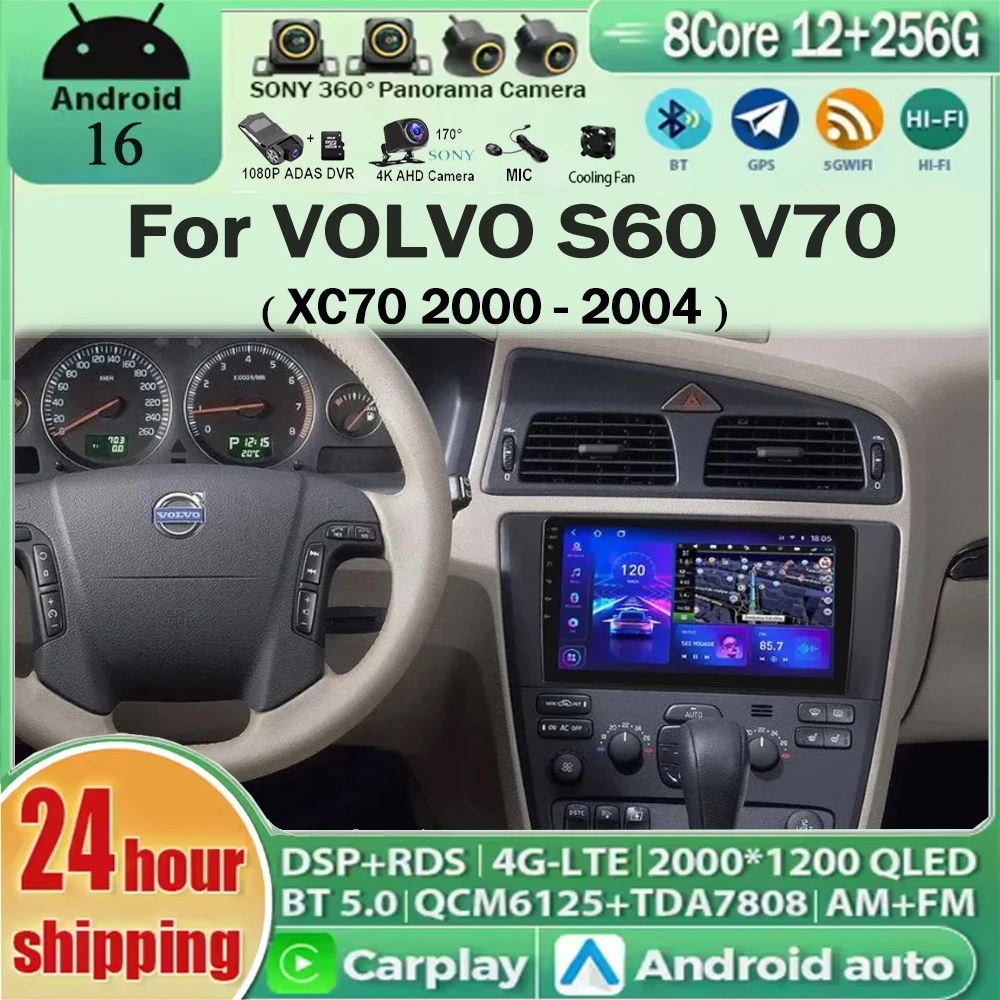 Radio para Auto Android 16 para VOLVO S60 V70 XC70 2000 - 2004, 12G+256GB, Carplay+Auto, Reproductor Multimedia Estéreo, GPS, WIFI, 4G, RDS