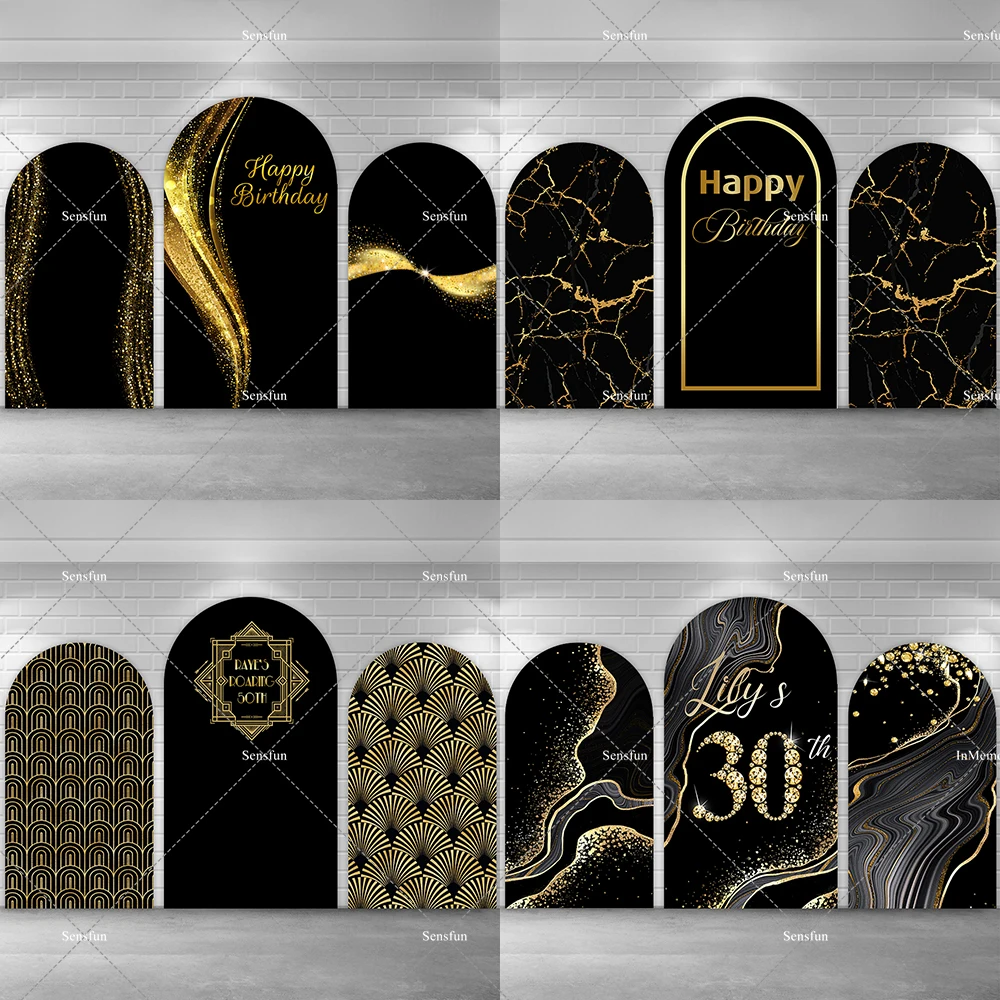 غطاء خلفية على شكل قوس خوخه لامع باللونين الأسود والذهبي للبالغين والرجال والنساء وخلفيات تصوير لحفلات أعياد الميلاد السعيدة