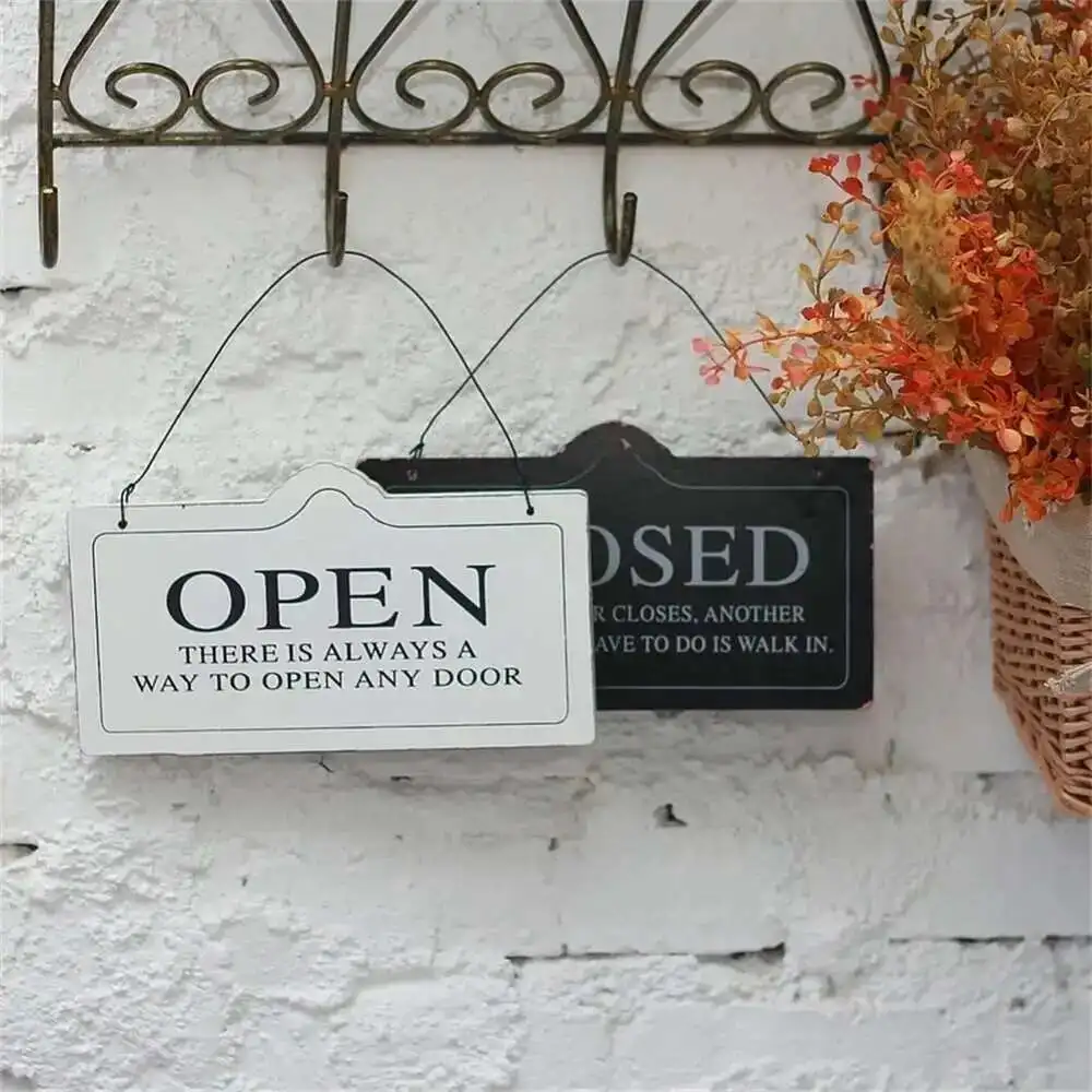 

Open&closed Shop Wood Sign Pastoral Style Shop Door Information Hanger Plate Coffee Store Wooden Welcome Board
