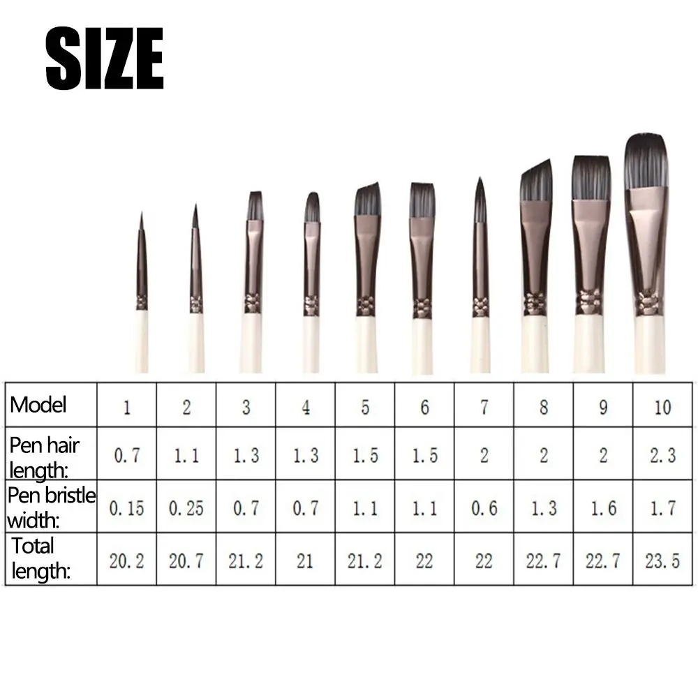 10 teile/satz Nylon Haar Pinsel Set Professionelle Holzgriff Acryl Öl Pinsel Leicht Zu Halten Multifunktional