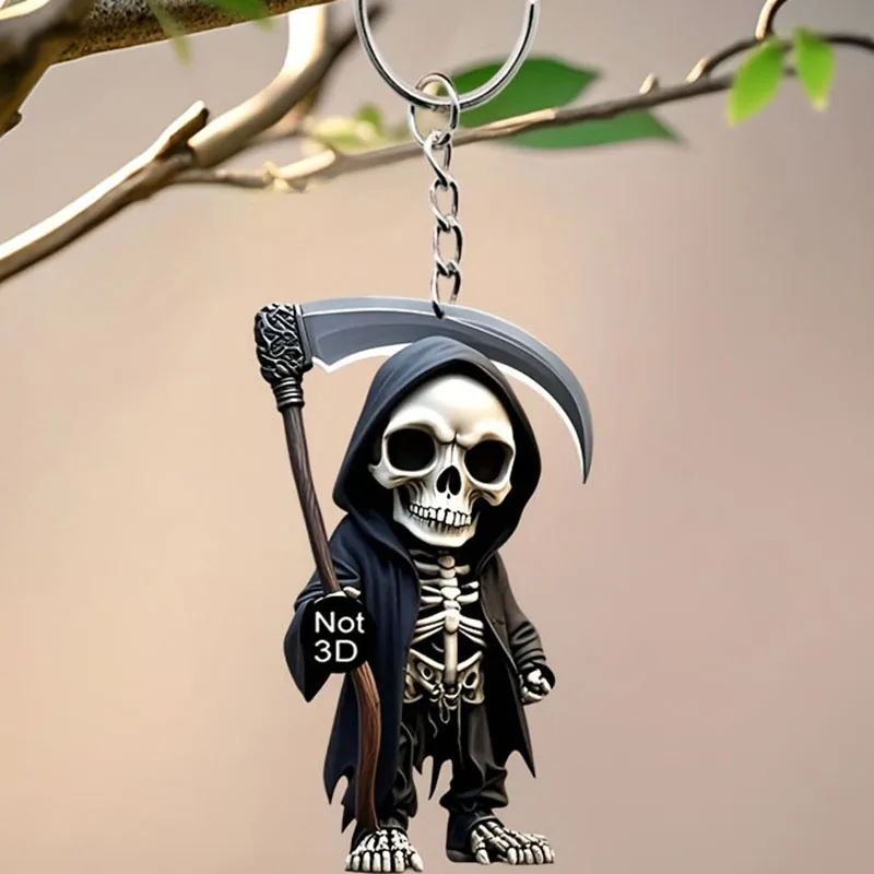3 سلسلة مفاتيح Death Reaper، قلادة أكريليك مسطحة ثنائية الأبعاد، قلادة هاتف على الظهر، حقيبة ظهر وديكور منزلي للسيارة، سلسلة مفاتيح، مفتاح السيارة #5