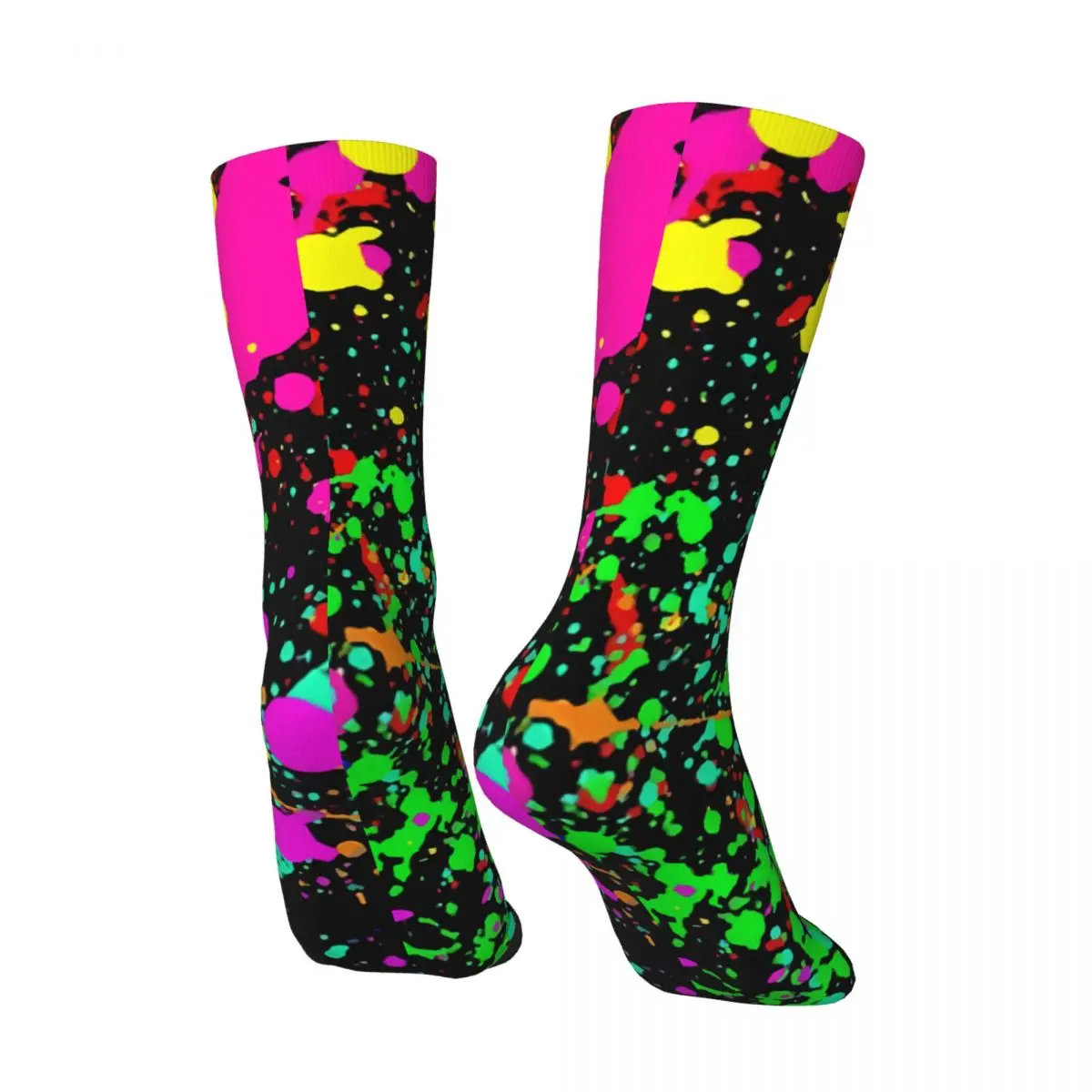 Funny Crazy Sock for Men Glow In The Dark Neon Rainbow Hip Hop Harajuku Happy Pattern Printed Boys Crew Sock Novelty Gift