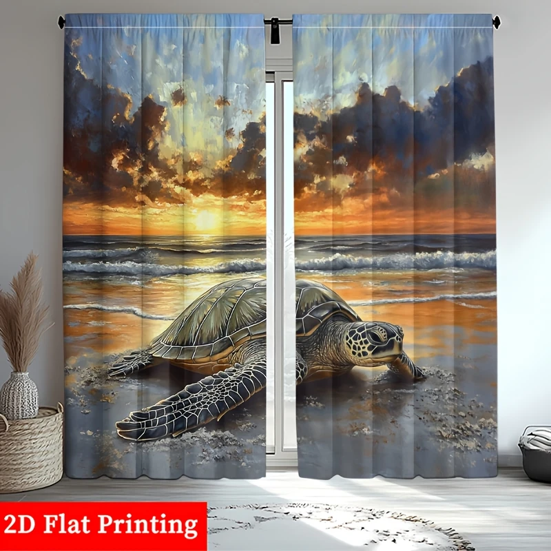 Tropical Sea Turtle Sunset Ocean Landscape Curtains Waterproof Window Curtain Pair 2pcs Aesthetic Bedroom Living Room Decor