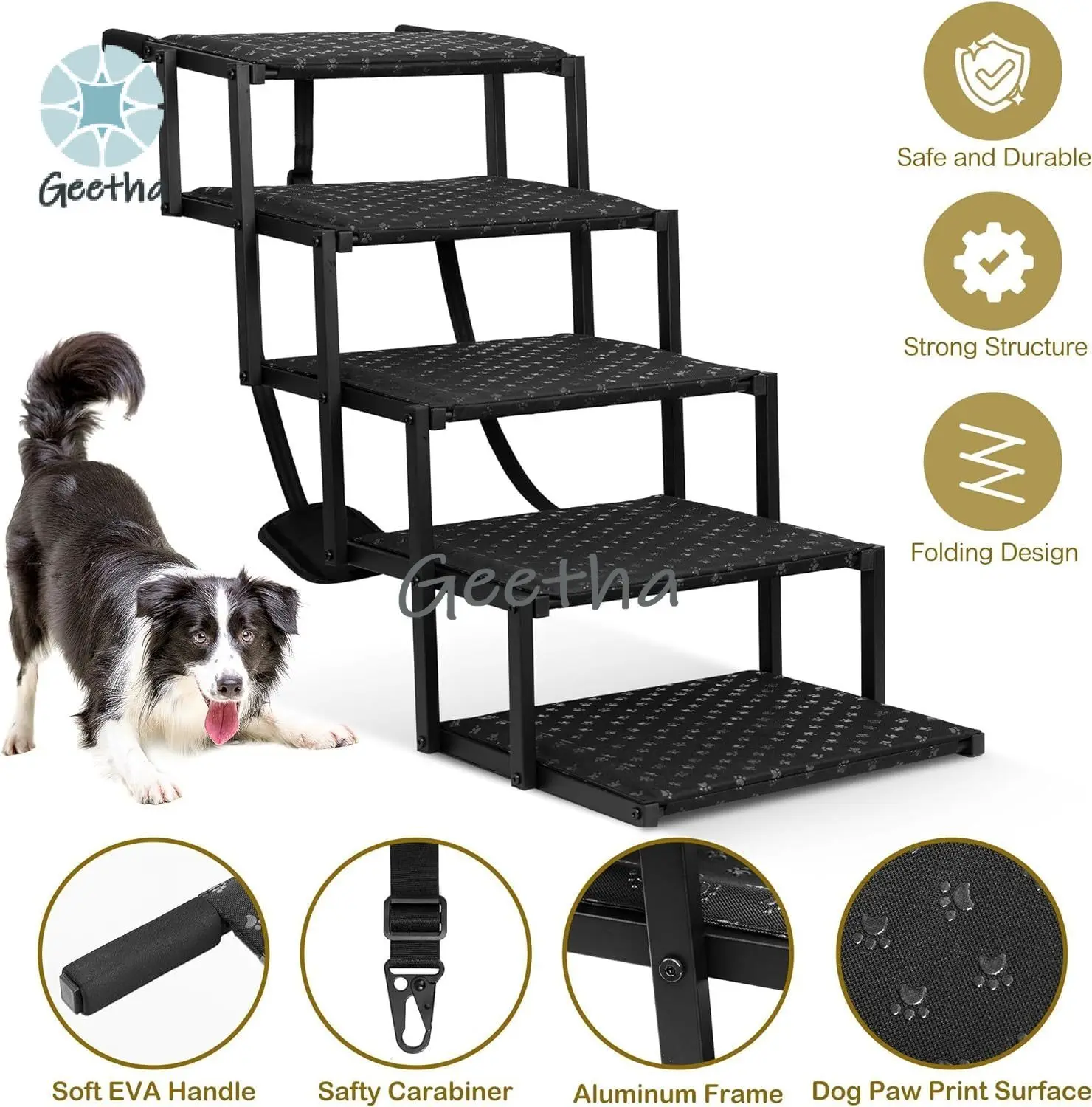 Adjustable Folding Aluminum Frame Pet Dog Ramp Convenient Car Stairs Ladder Large Dogs Sports Handle