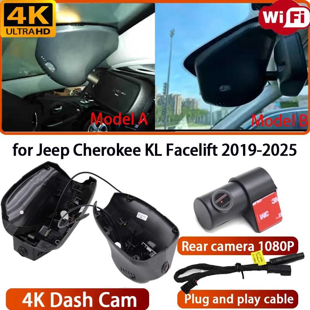 for Jeep Cherokee KL Facelift 2019-2025 Video Recorder 4K Lens DVR Dash Cam Wifi OEM Camera 170° Wide Angle Loop Recording