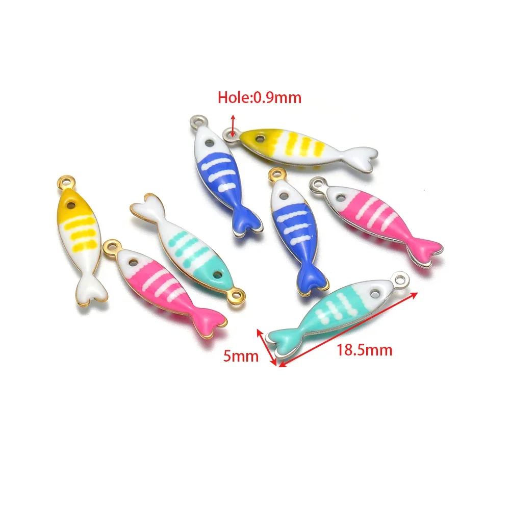 20pcs Stainless Steel Gold Stripe Fish Charms Ocean Animal Enamel Pendants DIY Necklace Bracelet Making Jewelry Findings 5x14mm view 3