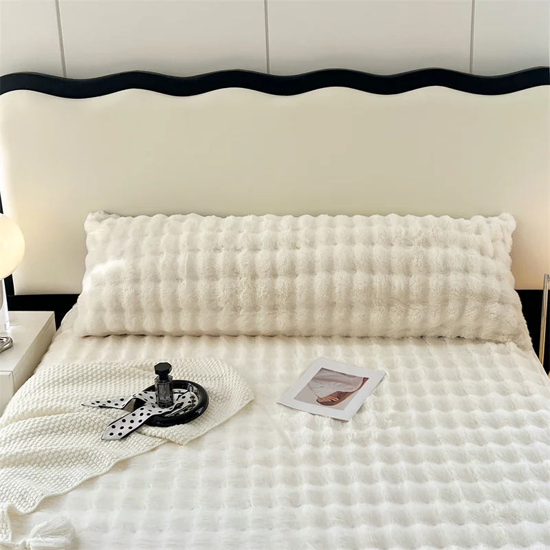 ふわふわの枕カバー,サイドジッパー,長い豪華なベッドカバー,暖かくて毛むくじゃらの枕カバー,純粋な色,冬