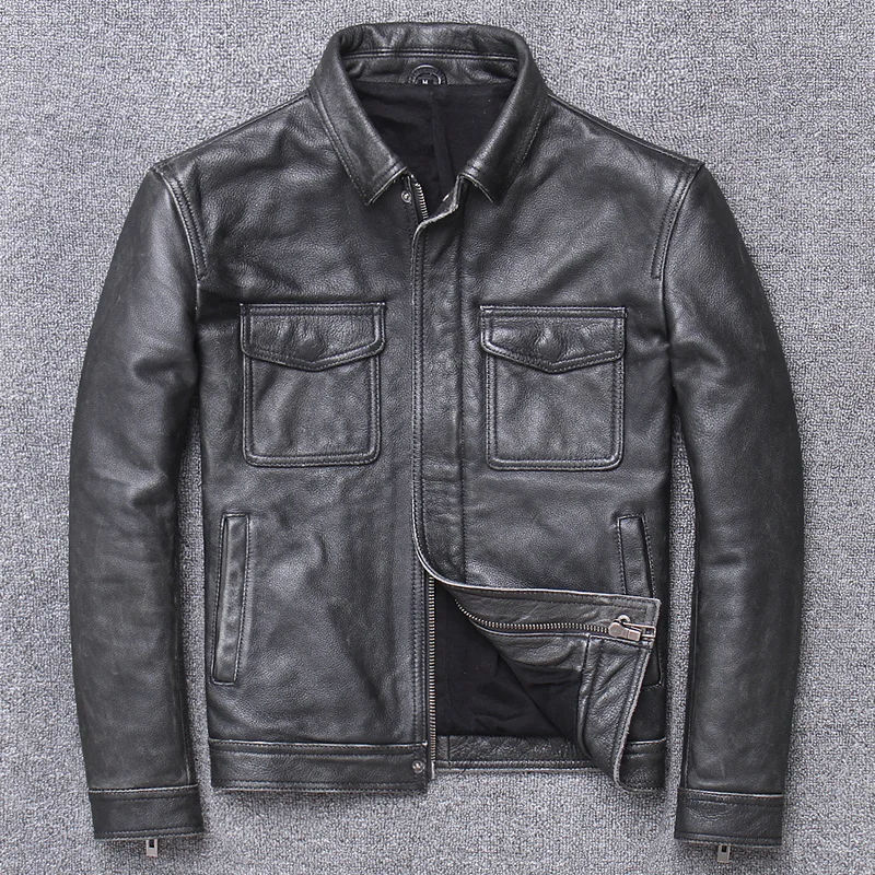 

Plus Free Size shipping.Sales classic leather jacket,casual genuine leather coat,vintage mens slim leather cloth.business,sales