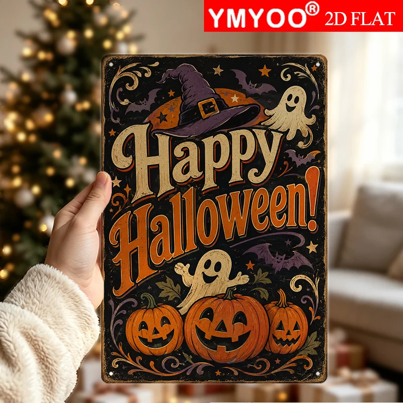 CIFBUY Waterproof Aluminum Wall Art Durable Vintage Ghost Pumpkin Sign For Home Cafe Restaurant Decor Easy To Install Gift