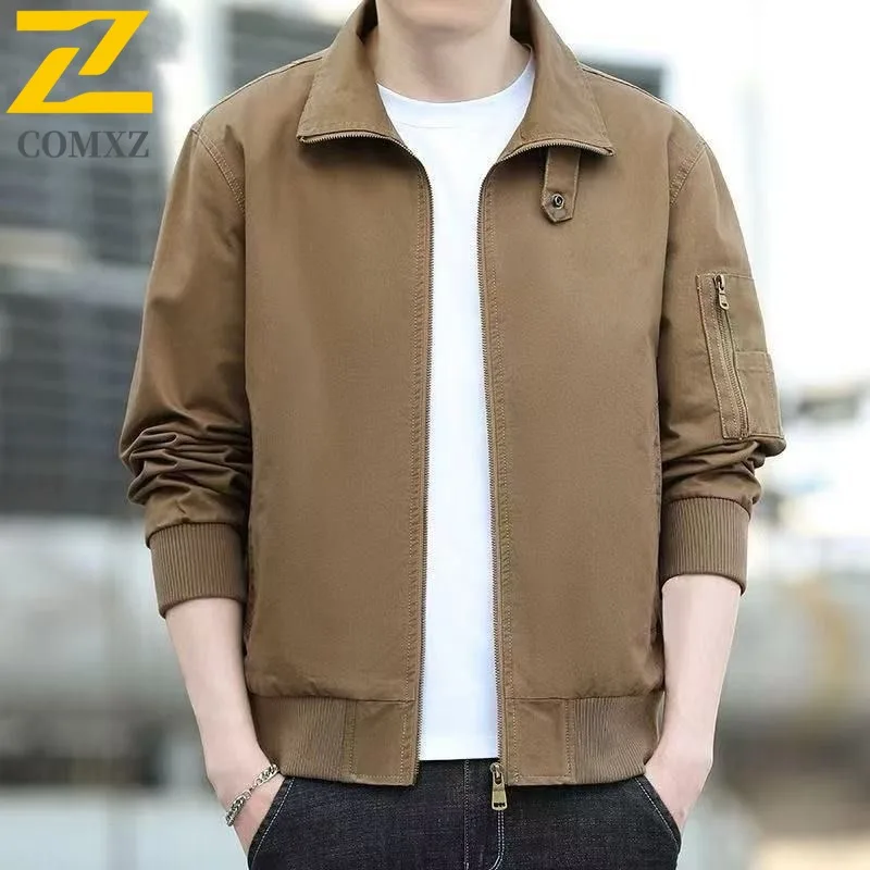 

​Men TurnDown Collar Jacket Autumn Winter Casual American Style Solid color Workwear Waterproof Fit Camping Fishing Outerwear