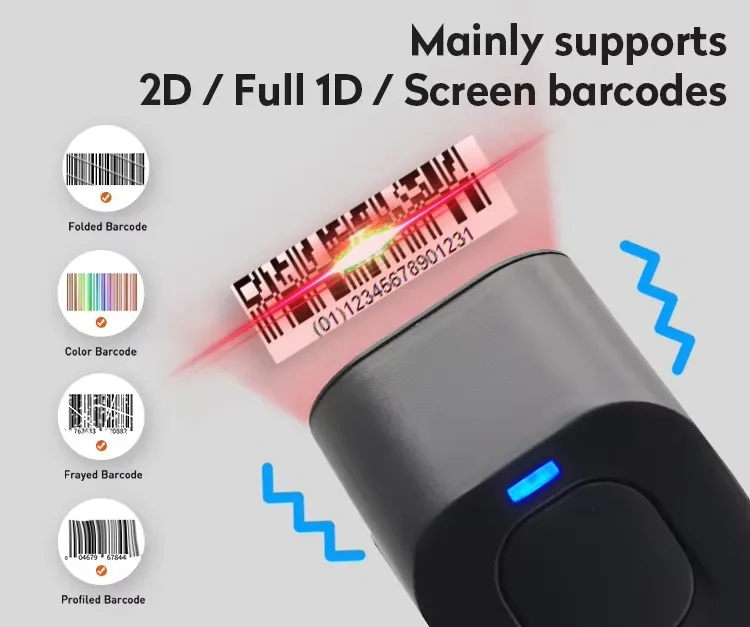 

2D-сканер штрих-кода Мини 2,4G Беспроводной Bluetooth Портативный 1D 2D QR-код