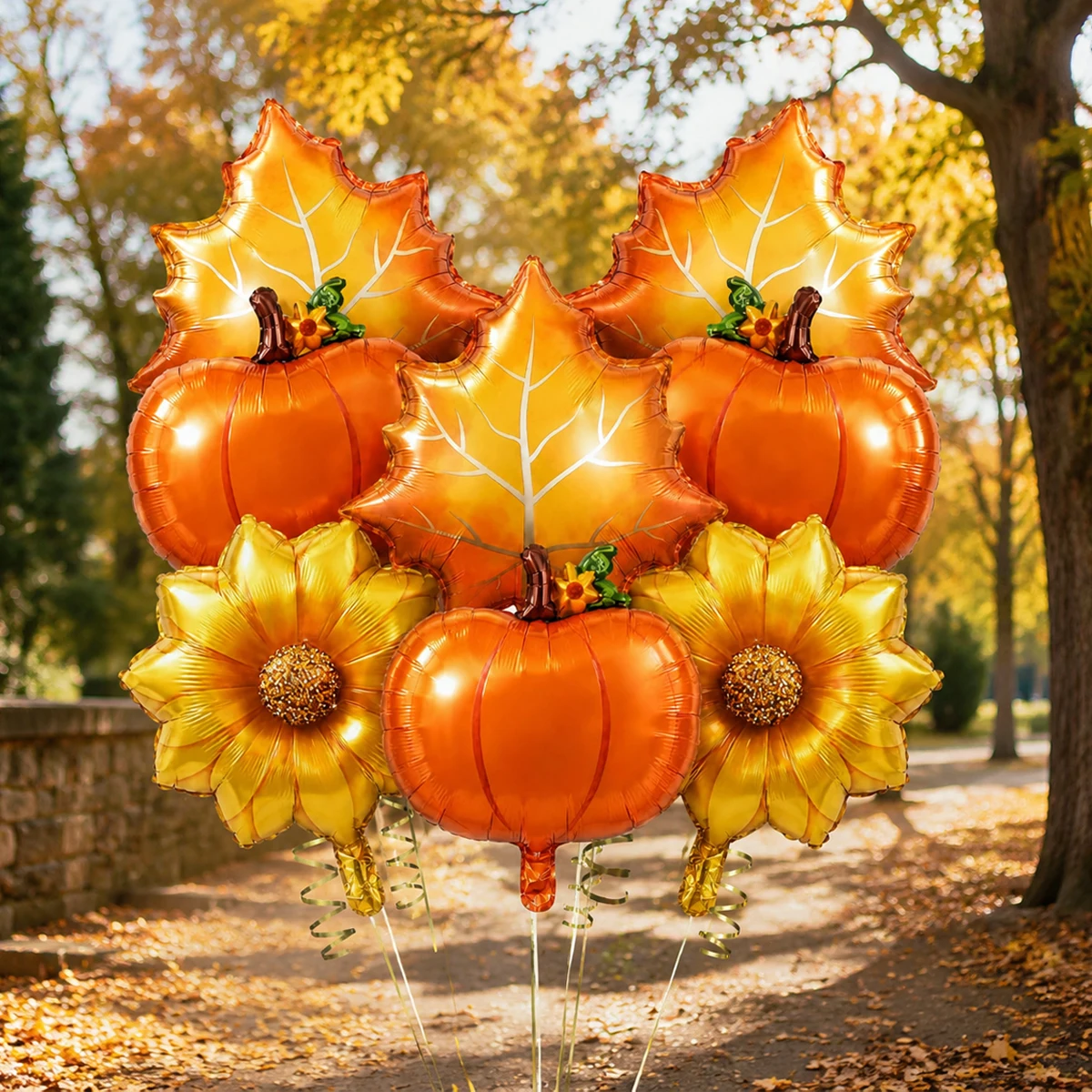 8-Piece Autumn Harvest Themed Foil Balloon Set, Including Pumpkin, Maple, and sunflower Balloons, Perfect for Thanksgiving Party