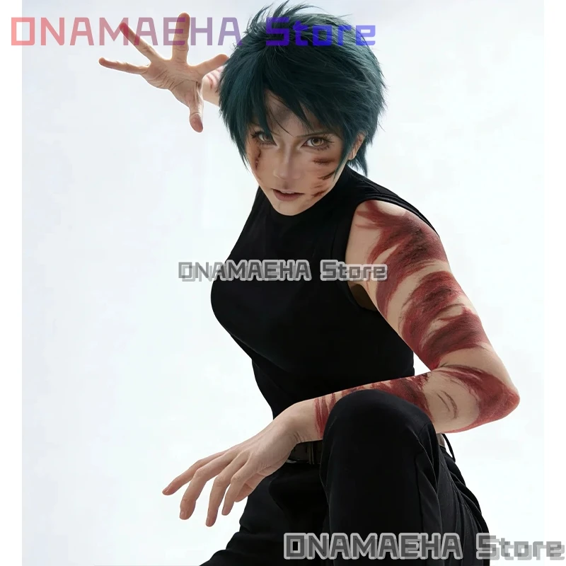 

ONAMAEHA*Zenin Maki New Outfit Sexy Jumpsuit Yoga Uniform Black Cape Green Short Wigs Halloween Cosplay Anime Juts Isen Season 3