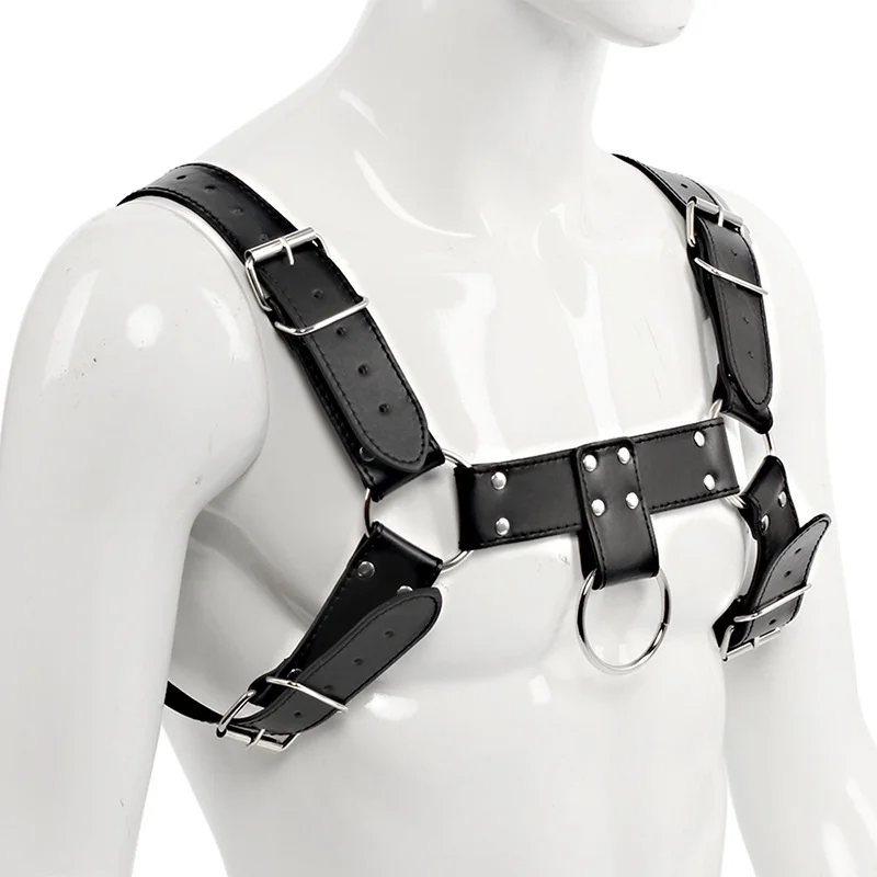 Black Fetish Male Lingerie Harness Leather Chest Belt Strap Carnival Party Nightclub Punk Rave Adults Accessories Sexy Costumes