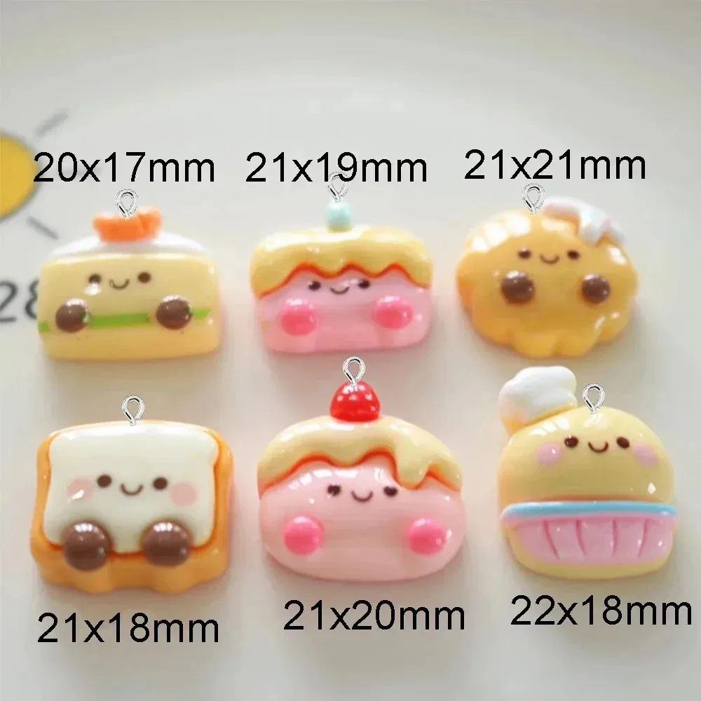 10pcs Flat Back Kawaii Shiny Smile Bread Charms Mini Pendants DIY Accessories for Hairpin Earring Bracelet Jewelry Making