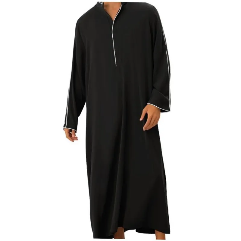

Casual Simple Men's Long Robe Shirt Arab Muslim Style Leisure Clothing PU Leather Fabric Collar CleanFit Series
