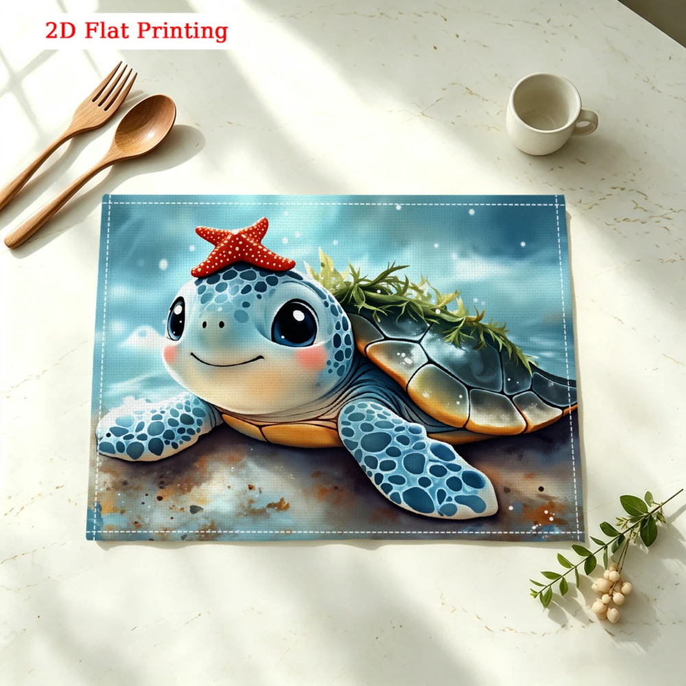 Cute Sea Turtle Kitchen Placemat Cute Sea Turtle Linen Pad Dish Coffee Cup Table Mat 1PC 30x40cm