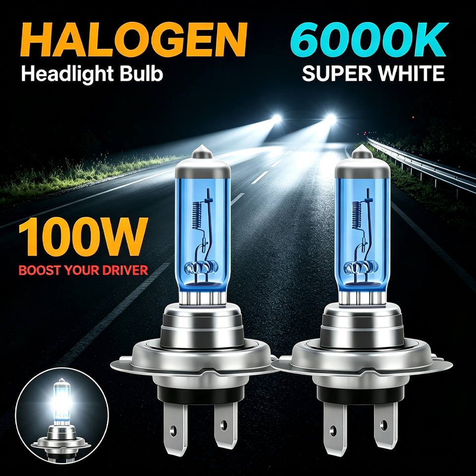 H7 Halogen White Headlight 100W H4 H1 H8 H9 H11 9005 9006 H13 9007 5202 H11B 880 9012 9145 Bulbs Super 6000K Lamp Light 12V Bulb