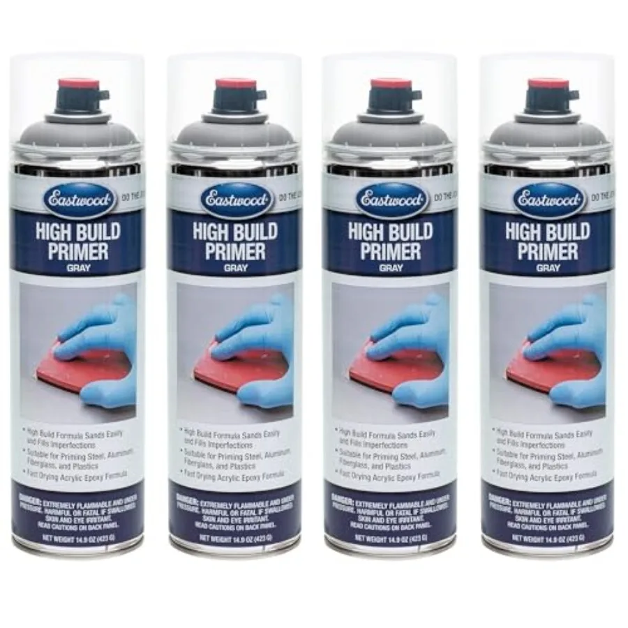 High Build Primer Gray 14.9 Oz. Aerosol for Steel Aluminum Plastics Ideal for Automotive Repair Industrial Coating and Outdoor