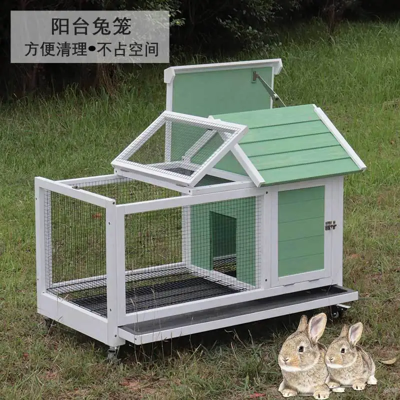

Rabbit cage nest balcony villa with toilet wheels easy to take care of splash-proof wooden house house