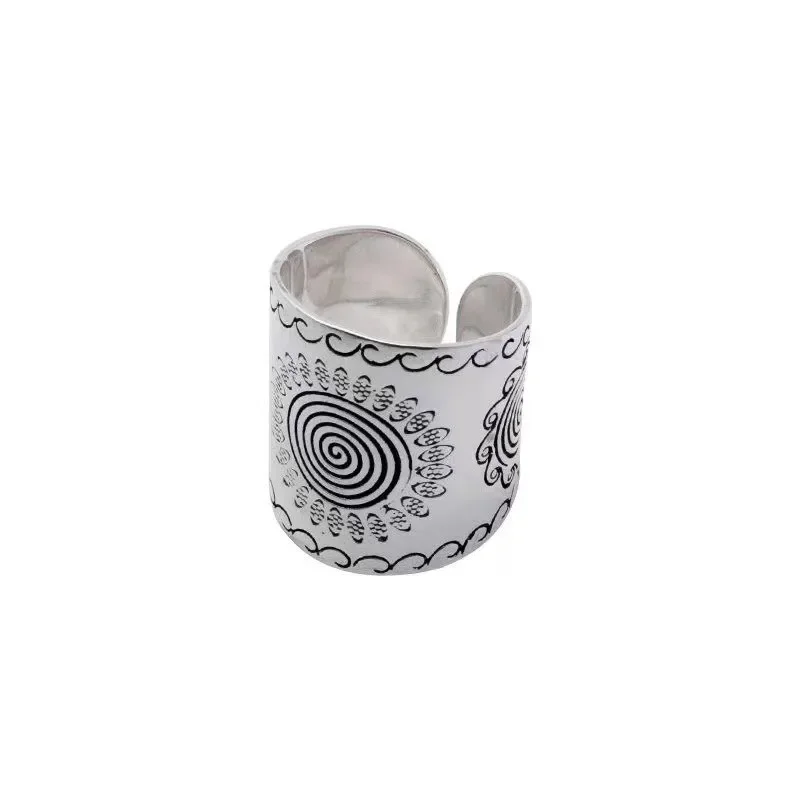 Carven Design Ethnic Style Wide Ring 925 Thai Silver Craft Vintage sunflower Mens Rings Domineering Banquet Jewelry Opening