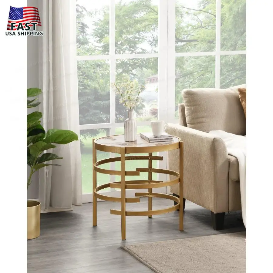 

Golden Small Coffee Table Sintered Stone Side Table Modern End Table 20.67W x 20.67D x 21.65H