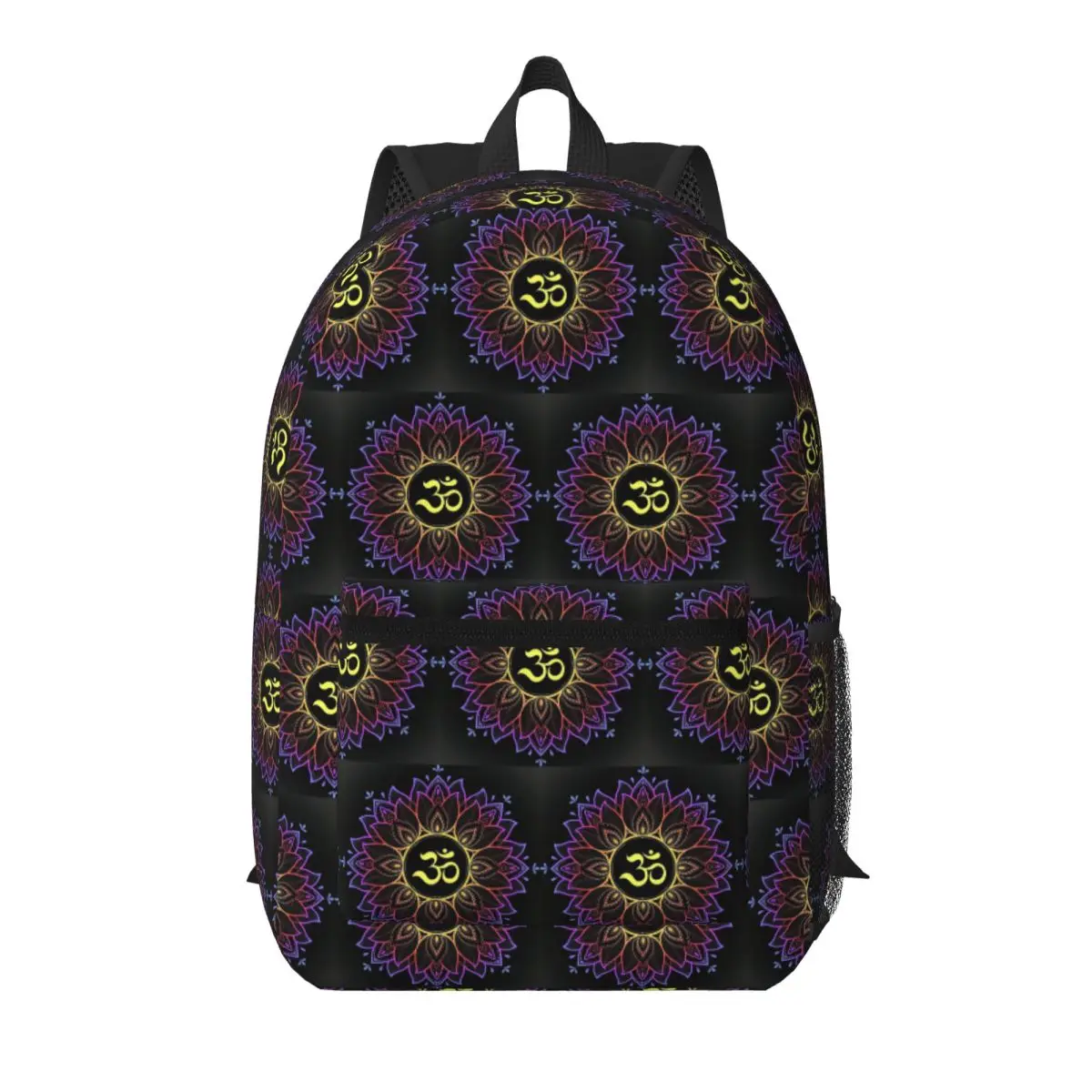 Gold Golden Mandala Om Yoga Aum Ohm Henna Student Backpack School Bag Hiking Travel Daypack for Boys Girls Bookbag Shoulder Bags