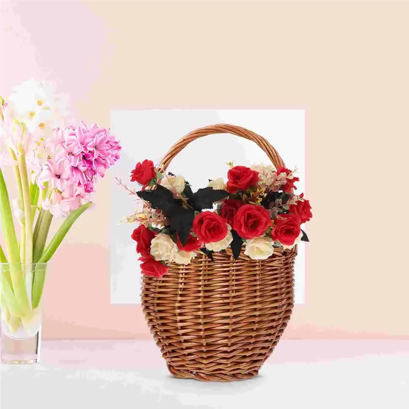 

ABBO-Woven Natural Rattan Handwoven Wicker Picnic Basket For Outdoor Portable Decorative Fruit Storage Household