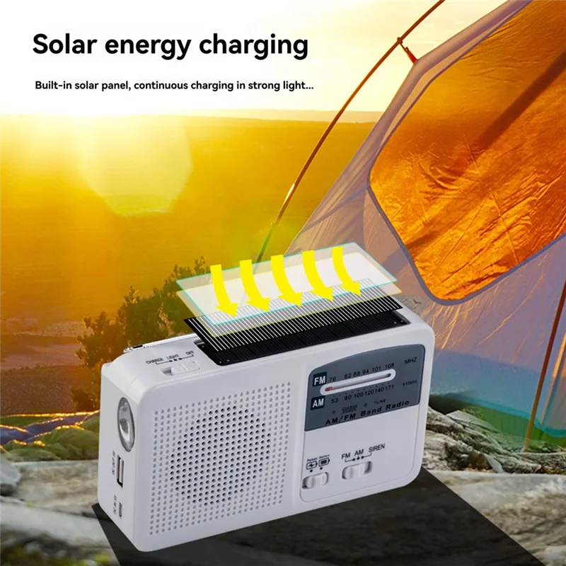 FM/AM Radio Solar Hand Crank Self Powered Radio Multifunctional Portable Emergency Radio With Flashlight