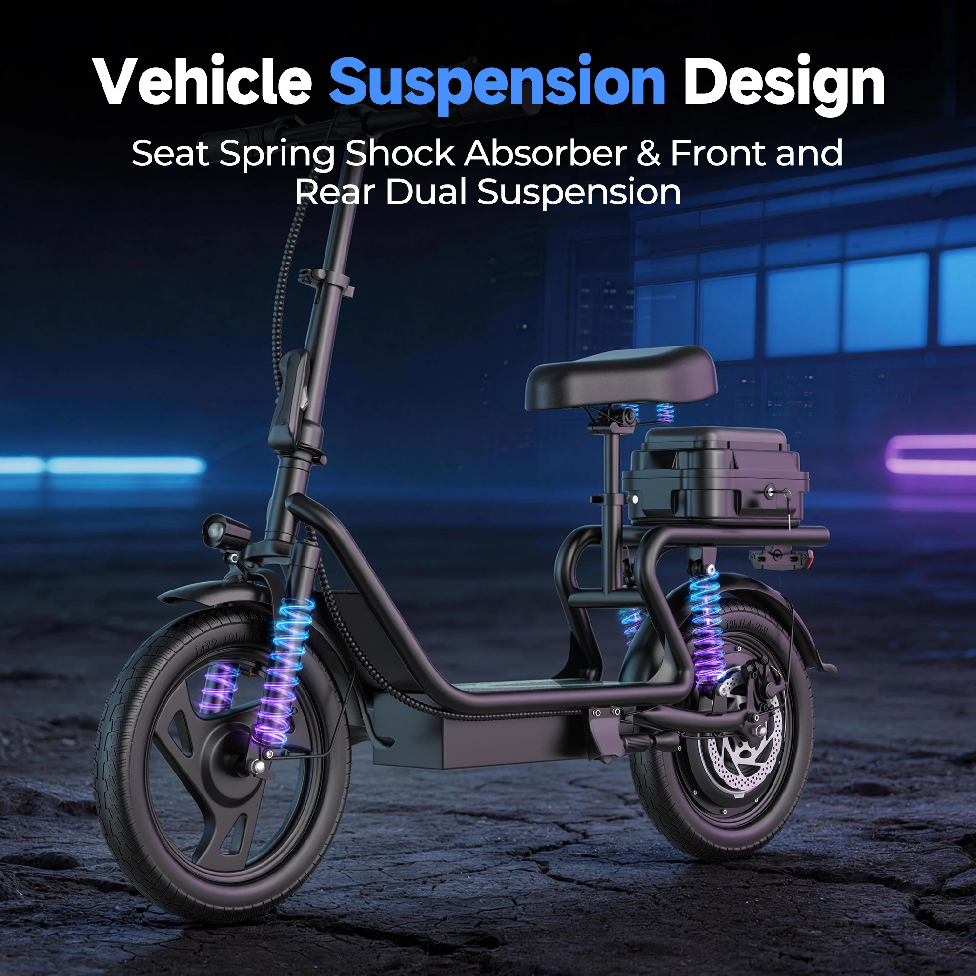 Scooter Eléctrico con Asiento, 500W, 48V, 15.6Ah, 14 Pulgadas, para Adultos, Uso Urbano, Velocidad Máxima 22MPH, Alcance de 38 Millas, Control por Aplicación, Disponible en la UE 5