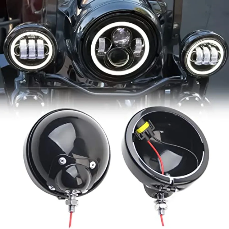 

【Spot goods】1 Pair 4.5 Inch Fog Light Housing Bucket Bracket Fog Passing Light Lamp Motorcycle Black Light Housing