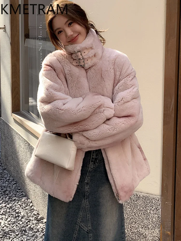 Real Rex Rabbit Fur Jacket Woman Luxury 2024 Winter Clothes Pink Long Fur Coat Women Trending Fashion New in Outerwears шуба