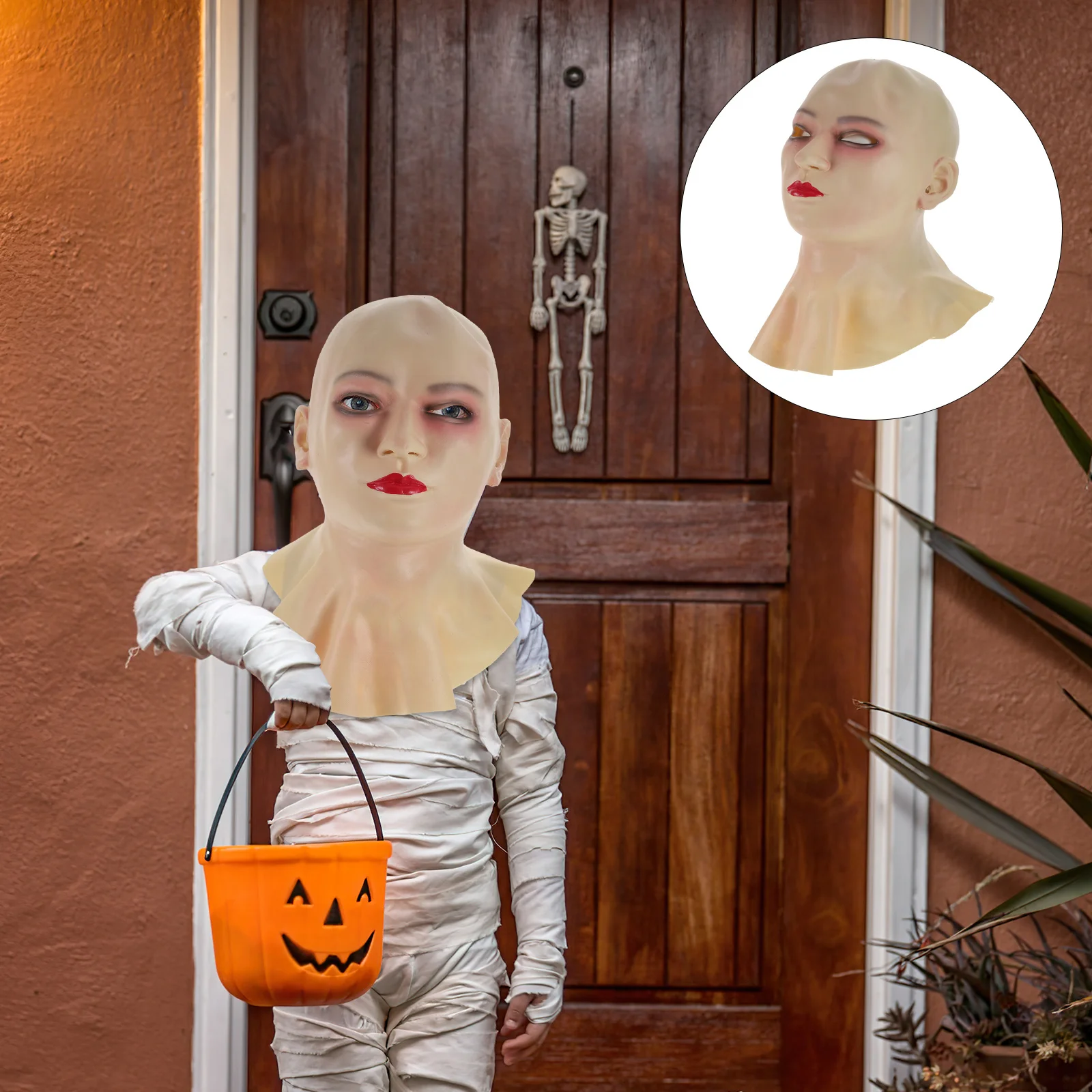 Maska lateksowa łysa, gładka, elastyczna, dopasowująca się do ciała, dla mężczyzn i kobiet, na imprezy kostiumowe, Halloween, cosplay, rekwizyt do żartów i akcesoria.