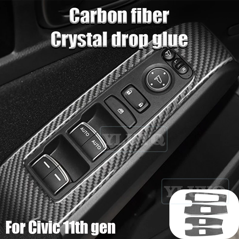 

Для Honda Civic 11 внутренняя модификация из углеродного волокна, внутренняя кнопка подъема окна, наклейка на панель, аксессуары 2025