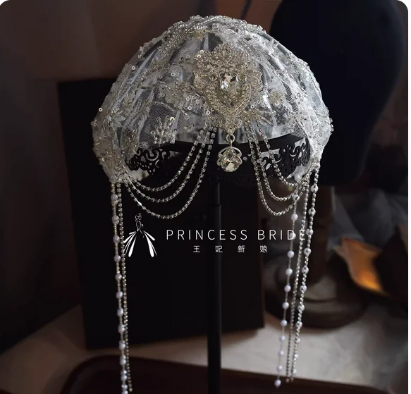 

Original innovative bride handmade beaded rhinestone flash diamond fashion hat hair accessories jellyfish tassel hat catwalk hea
