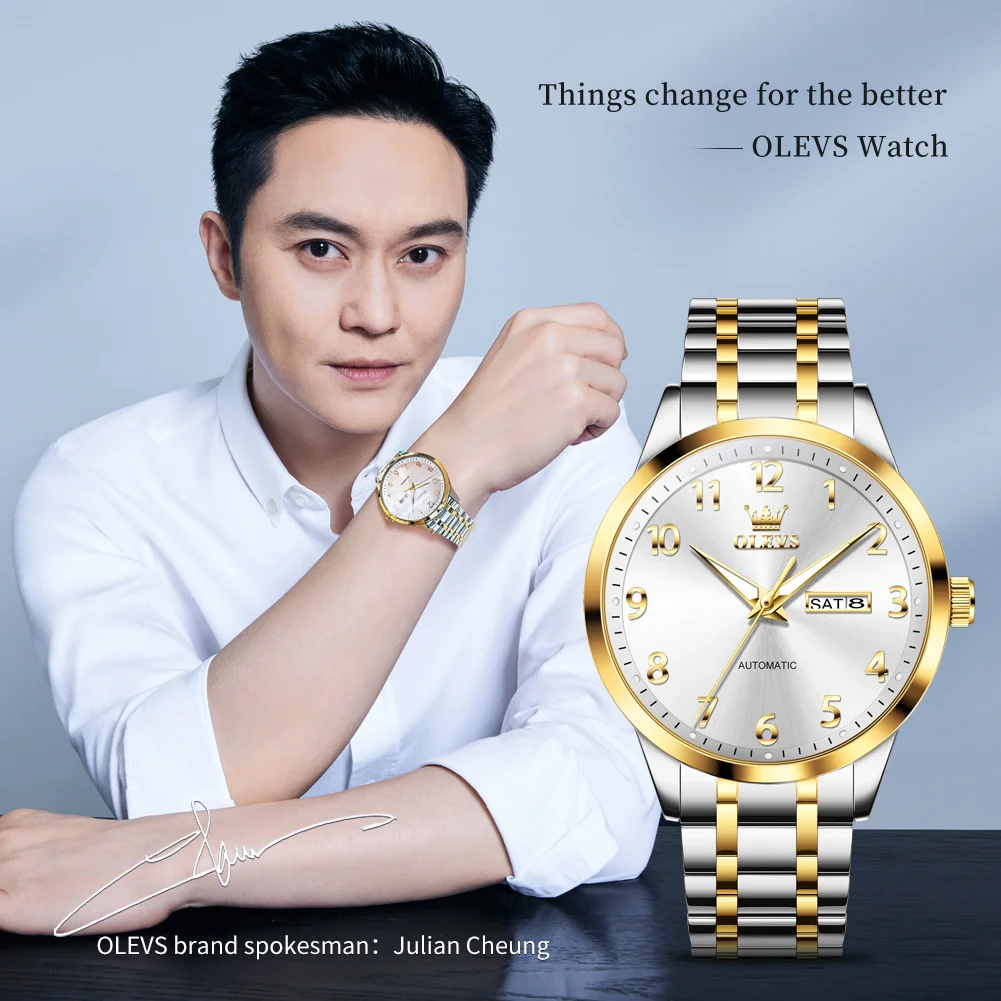 OLEVS 7078 Watch Man Luxury Original Automatic Mechanical Business Watch﻿ Waterproof Luminous Week Date Watches For Man