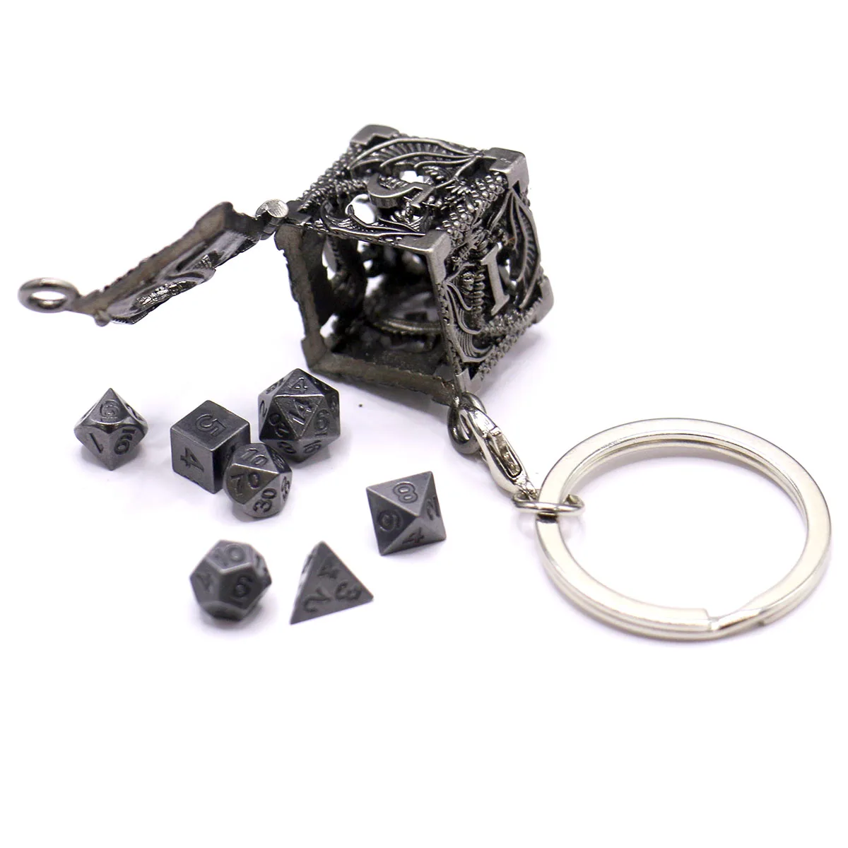 D6 Metallgehäuse + 7 Stück Metallwürfel-Set, tragbares Brettspiel-Würfel-Mini-Set, Gamer-Zubehör – Detail 13