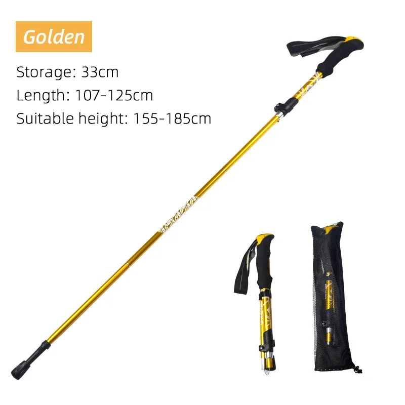 5 Section Outdoor Fold Trekking Pole Camping Portable Walking Hiking Stick  Nordic Elderly Telescopic Easy Put Into  1 PCS