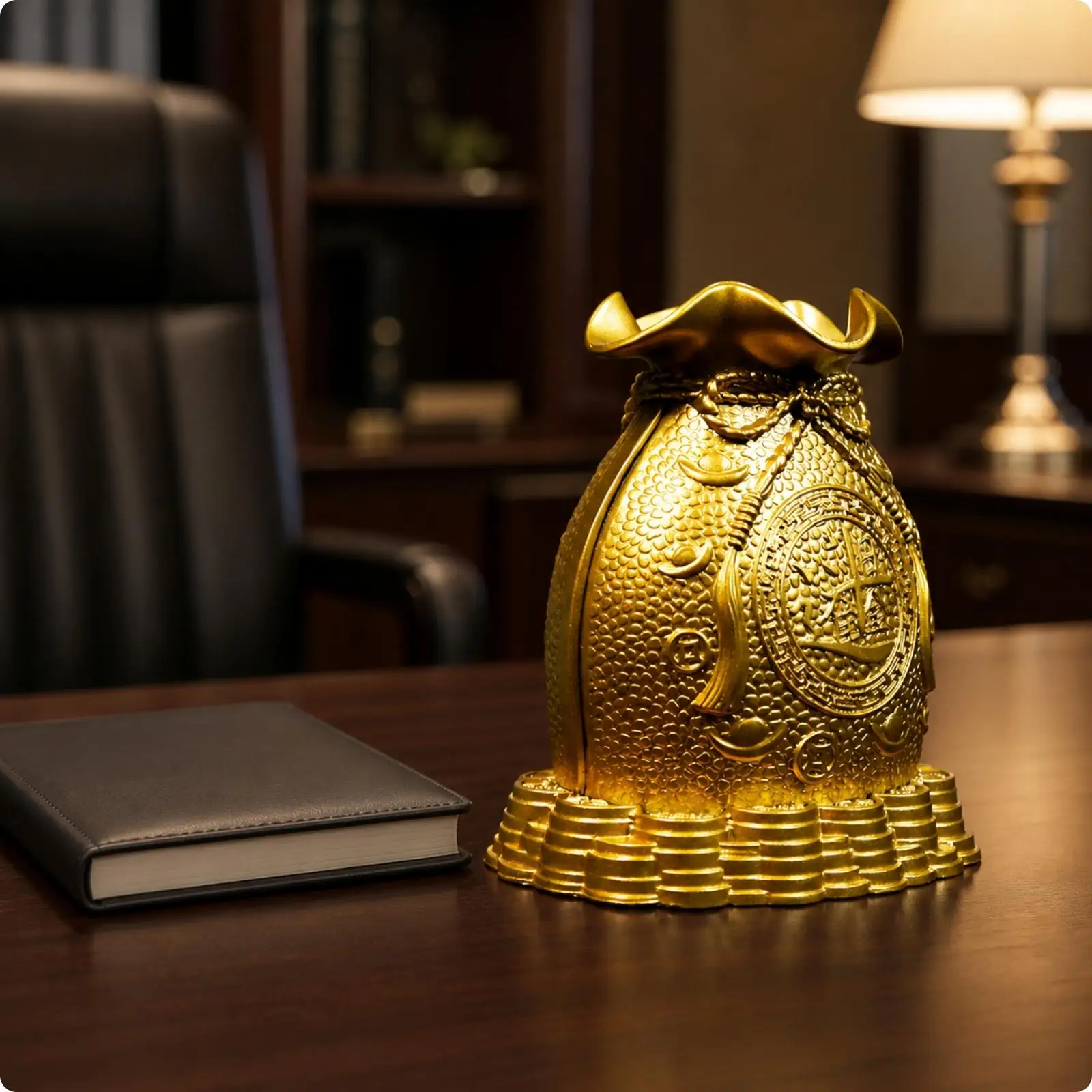 Decorative Disc Bank with Stacked Disc Golden Pedestal Electroplated Metal Alloy Savings Bank Textured Metal Alloycash Box for