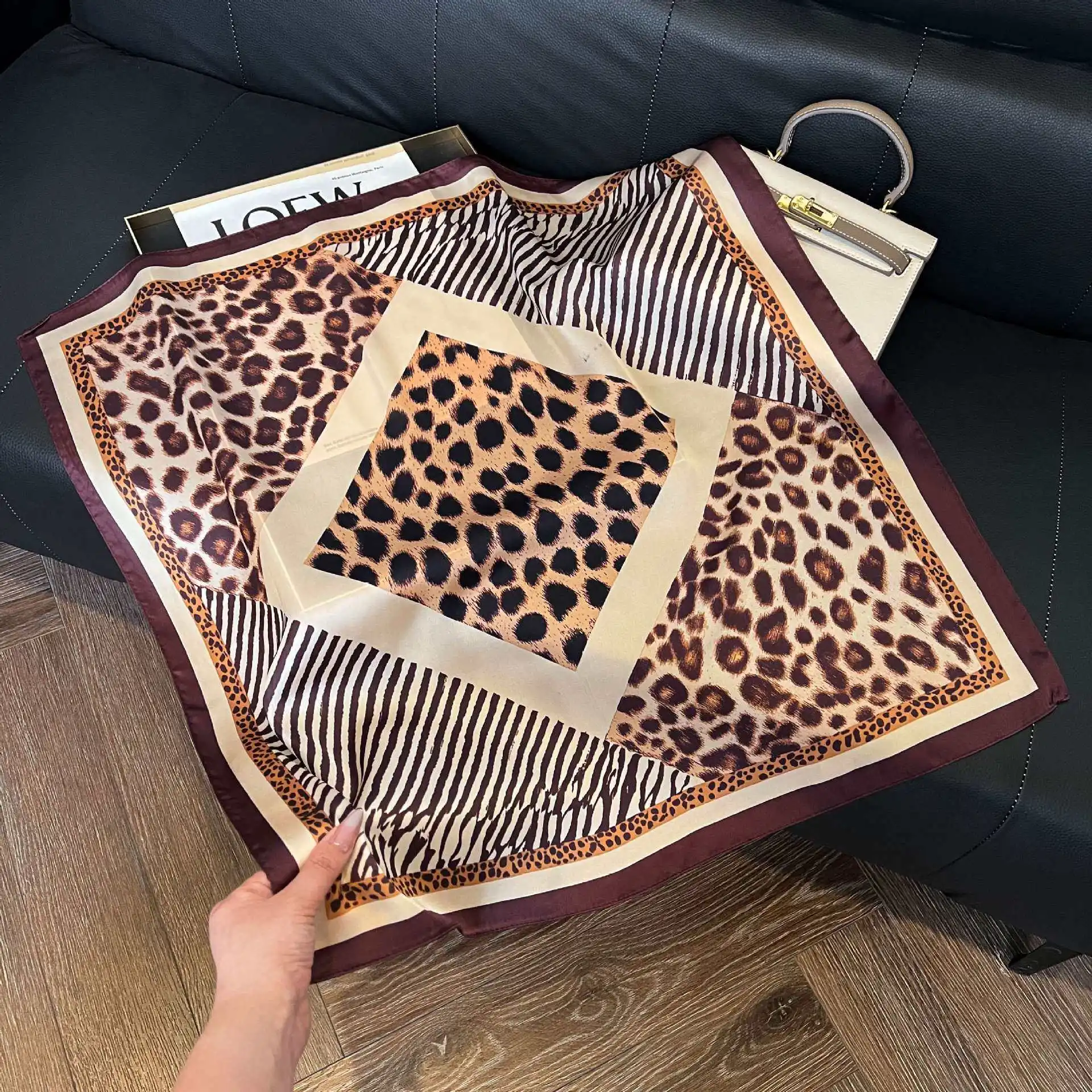 Wild Summer Lightweight Leopard Print Imitation Silk Scarf Shawl Versatile Neck Tie Headband Women's Scarf