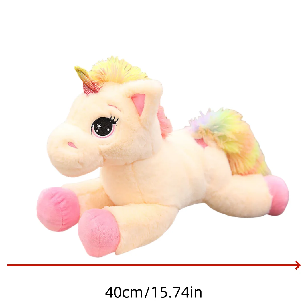 1pc 40cm/15.74in Lying Rainbow Unicorn Doll Lucky Star Little Pegasus Plush Toy Hug Rainbow Horse Birthday Gift