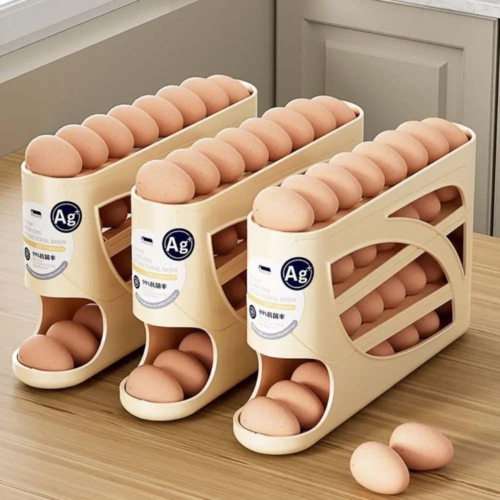 Plastic 4-Tier Automatic Rolling Egg Rack Anti-Drop Fresh-Keeping Rolling Egg Storage Box Space Saving Large Capacity