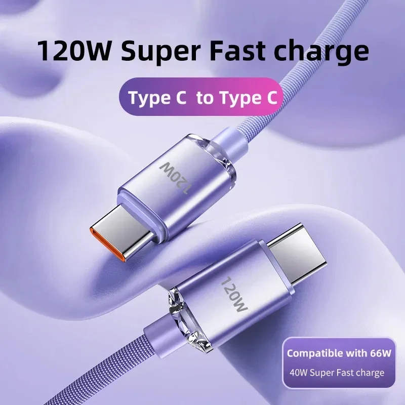 PD120W Fast Charging Dual Type C Mobile Phone Cables Braided Charger Cord USB C To Type C Wire for Android Samsung Xiaomi